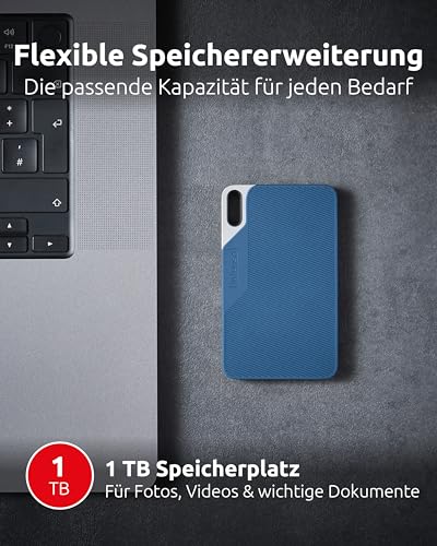 Intenso Externe SSD TX100 1 TB – USB 3.2 Gen 1x1 (5 Gbps), bis zu 500 MB/s – schneller Speicher für PC, Laptop, Mac, PS5, PS4 & Xbox – kompakt & stoßfest