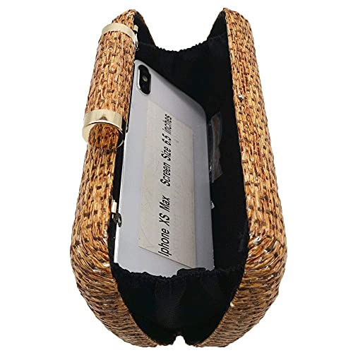 Boutique De FGG Straw Clutch Purse for Women Summer Beach Bag Wedding Hand-Woved Evening Handbags Wicker clutch Bag,Mini,Coffee - Image 6