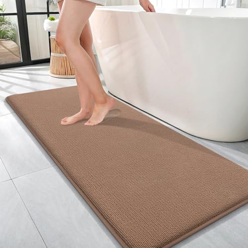 Image of OLANLY Thick Memory Foam Bathroom Runner Rugs 47x17, Extra Soft Absorbent Long Bath Rug, Quick Dry Bath Mats, Non-Slip, Machine Washable Mat for Bathroom, Tub and Shower, Home Decor Accessories, Mocha