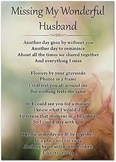 Missing My Wonderful Husband Memorial Card Funeral Graveside Poem & Stake F436, Multicoloured, 148mm x 105mm