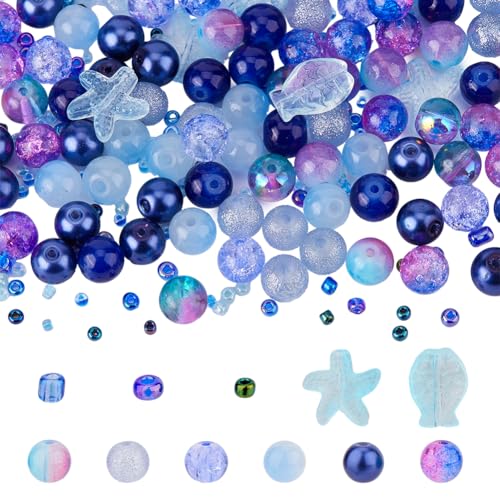 DICOSMETIC 3 sac de Perles Sur le Thème de L'Océan Perles en Verre Bleues Petites Perles Rondes 0.8-1.5 mm Collection de Perles D'Espacement Pour la Fabrication de Bijoux