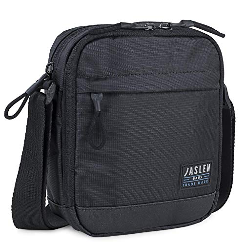 JASLEN - Bolso con Bandolera Ajustable pequeña para Hombre de Nylon/Lona recubierta, práctica, Ligera. Ideal para Uso Diario 309420, Color Negro