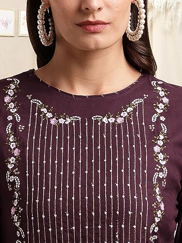 Image of MIRCHI FASHION Women's Straight Fit Rayon Sequins Embroidered and Polka Dots Printed Kurti Only