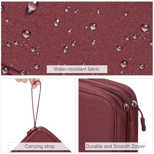 Image of FYY Electronic Organizer, Extra Large Travel Cable Organizer Bag Pouch Portable Waterproof Double Layers All-in-One Storage Bag for iPad, Cable, Power Bank, Laptop Charger for Office /Home, Wine Red