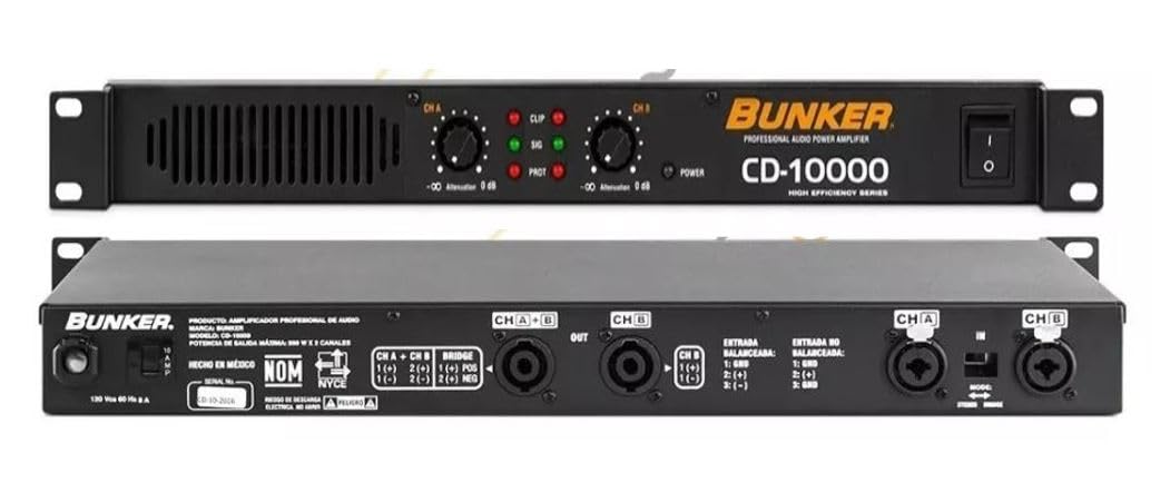 Amplificador de Audio Profesional Bunker CD-10000, Clase D 1150W, 2 ...