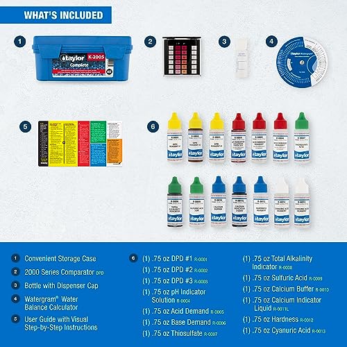 Taylor Technologies, Inc. K-2005 Taylor K2005 High Range Swimming Pool Total And Free Chlorine Bromine Alkalinity Calcium Hardness Base And Acid Demand Ph Dp Test Kit thumb #3