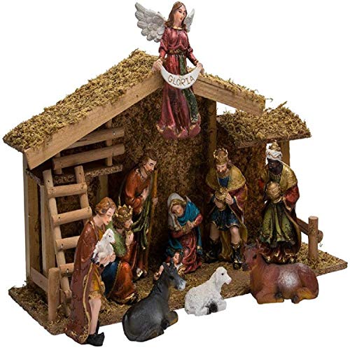 Kurt Adler 12-Piece Nativity Set with Wooden Stable