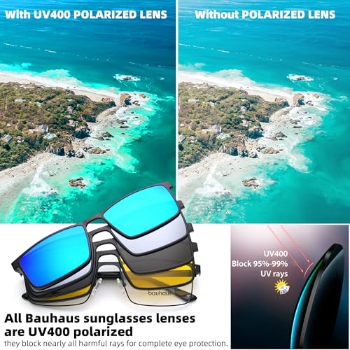 Image of Bauhaus Magnetic Clip on Sunglasses Women Polarized UV Square Men Sunglasses Night Driving Eyeglasses For Fishing Hiking