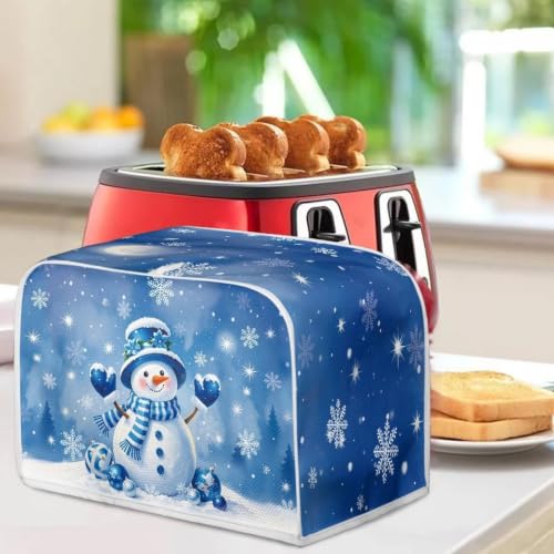 Image of Blue Snowman 4 Slice Toaster Cover Christmas Decor
