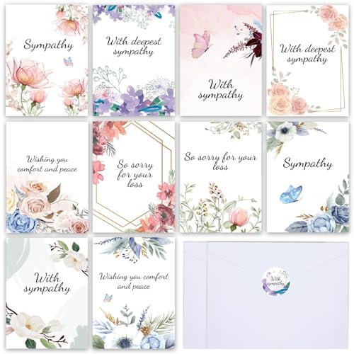 ZOIIWA 150 Pieces Bulk Sympathy Card with Envelopes Flower Sympathy Thank You Cards With Greetings Inside Floral Funeral Thank You Bereavement Condolences Cards