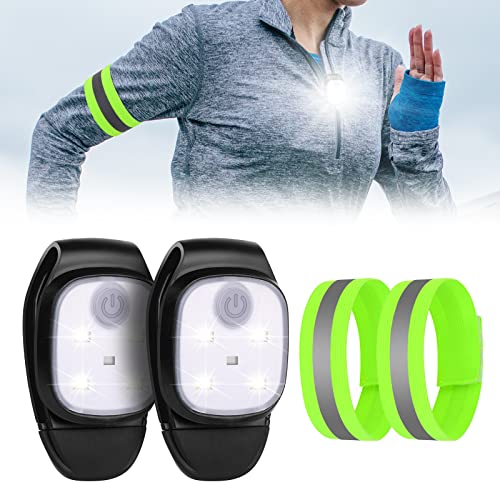 URAQT LED Clip Lampe,2 Stücke 4 Modi PRO Lauflicht mit 2 Stücke Elastische Reflektierendes Armbands USB Wiederaufladbar LED Kleinstirnlampe Universale Wasserfeste Camping Licht für Wandern Angeln