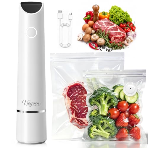 Vieyorn Compact Food Vacuum Sealer Kit,60kPa Pump,30 Reusable Bags-15S/15M