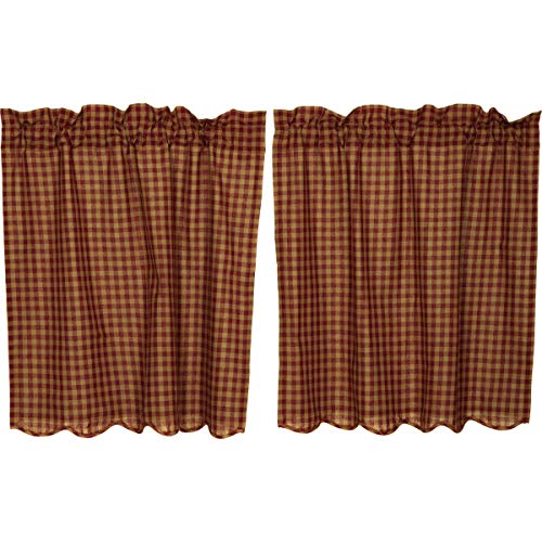 VHC-Brands-Burgundy-Check-Primitive-36x36-Tier-Pair-Red-Rod-Pocket-Cotton-Kitchen-Window-Curtains VHC Brands Burgundy Check Primitive 36×36 Tier Pair Red Rod Pocket Cotton Kitchen Window Curtains