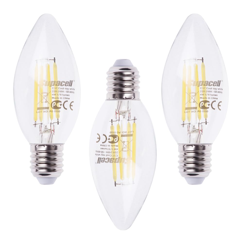 Litecraft Clear Light Bulb 4 Watt E27 Edison Screw Candle Daylight White Led In - (Pack Of 3)