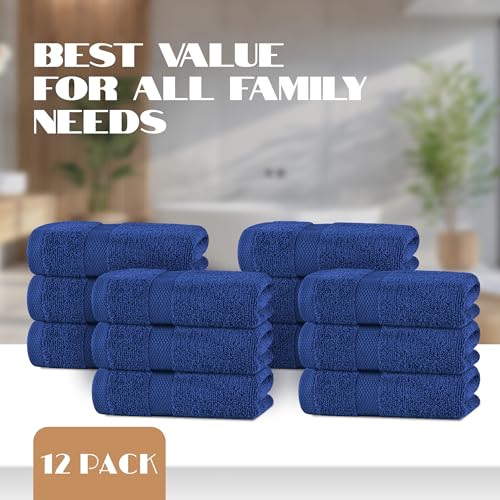 Image of White Classic Navy Blue Hand Towels for Bathroom [12 Pack] Cotton Hand Towel Bulk for Gym, Kitchen and Spa, 16x27 Inches Soft Highly Absorbent Quick Dry Terry Salon Towels
