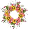 Artificial Sunflower Wreath 20 Spring Summer Wreaths with Daisy Rose Flower for Front Door Farmhouse Home Decor