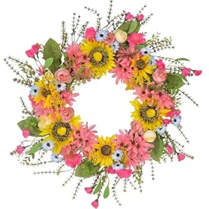 Artificial Sunflower Wreath, 20" Spring Summer Wreaths with Daisy Rose Flower for Front Door Farmhouse Home Decor Artificial Sunflower Wreath 20 Spring Summer Wreaths with Daisy Rose Flower for Front Door Farmhouse Home Decor