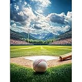 Miwixy Baseball Sports Field Diamond Art Painting Kits for Adults,Ball Sport Art Dot Diamond Painting,5D Full Drill Round Sports Diamond Art Canvas for Beginners Home Wall Decor 12 x 16 Inch