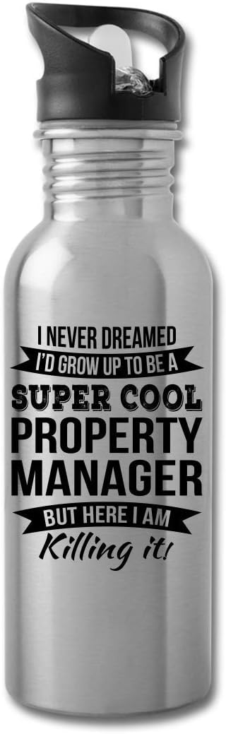 Funny Property Manager Gifts Water Bottle For Men Women New Job Appreciation 20 fl oz Bottle Silver