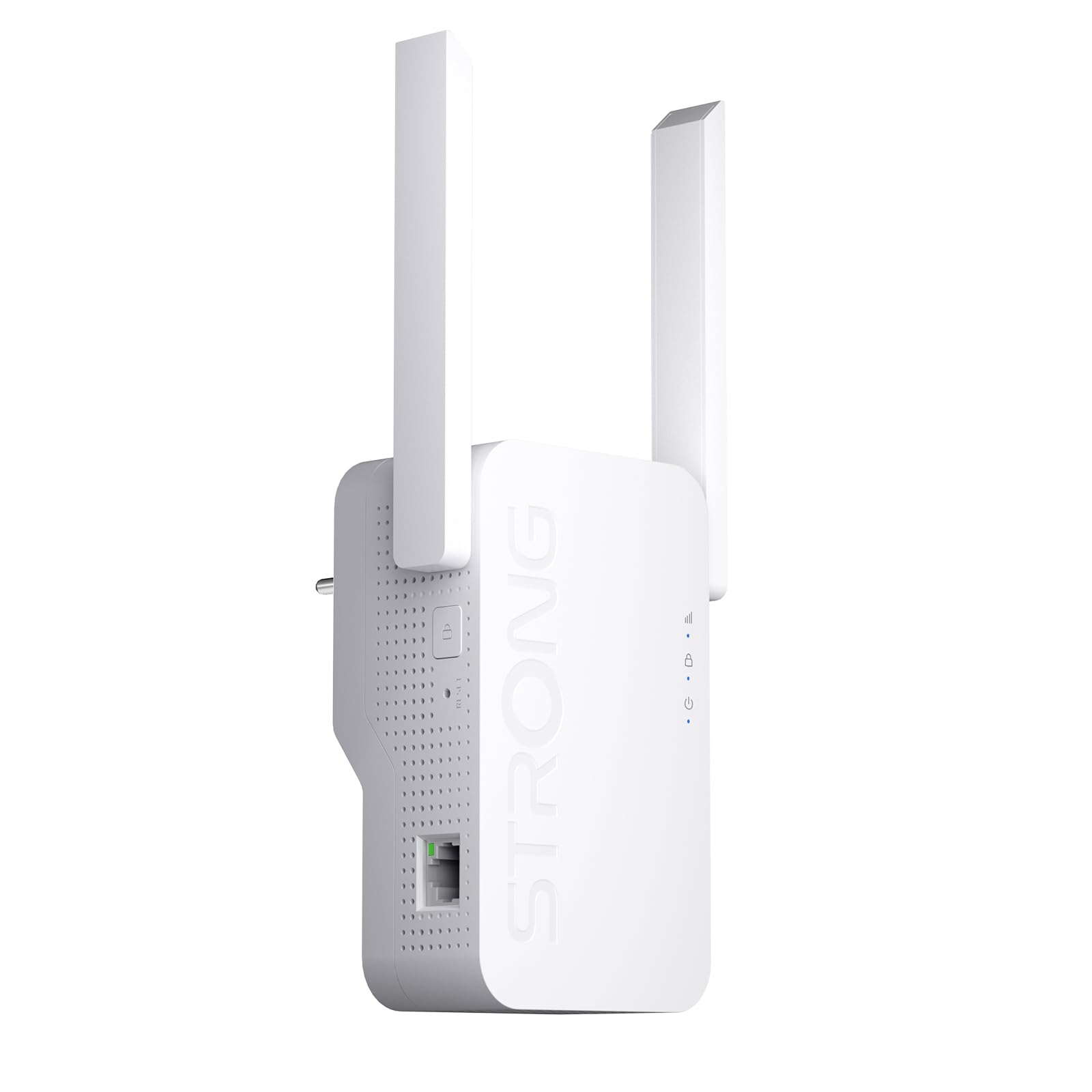 STRONG Ripetitore WiFi 7 BE3600 da presa muro – Amplificatore WiFi potente Dual Band con antenne esterne e tecnologia MLO, WiFi extender ideale streaming, gaming e smart home