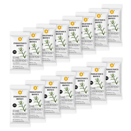 Image of INDIGENOUS HONEY Unprocessed Sesame Honey Natural Raw Organic Pure Added Sugar Free NMR Tested Unpasteurized Unheated 15 Hygienic Sachets 15g Each Total 225g