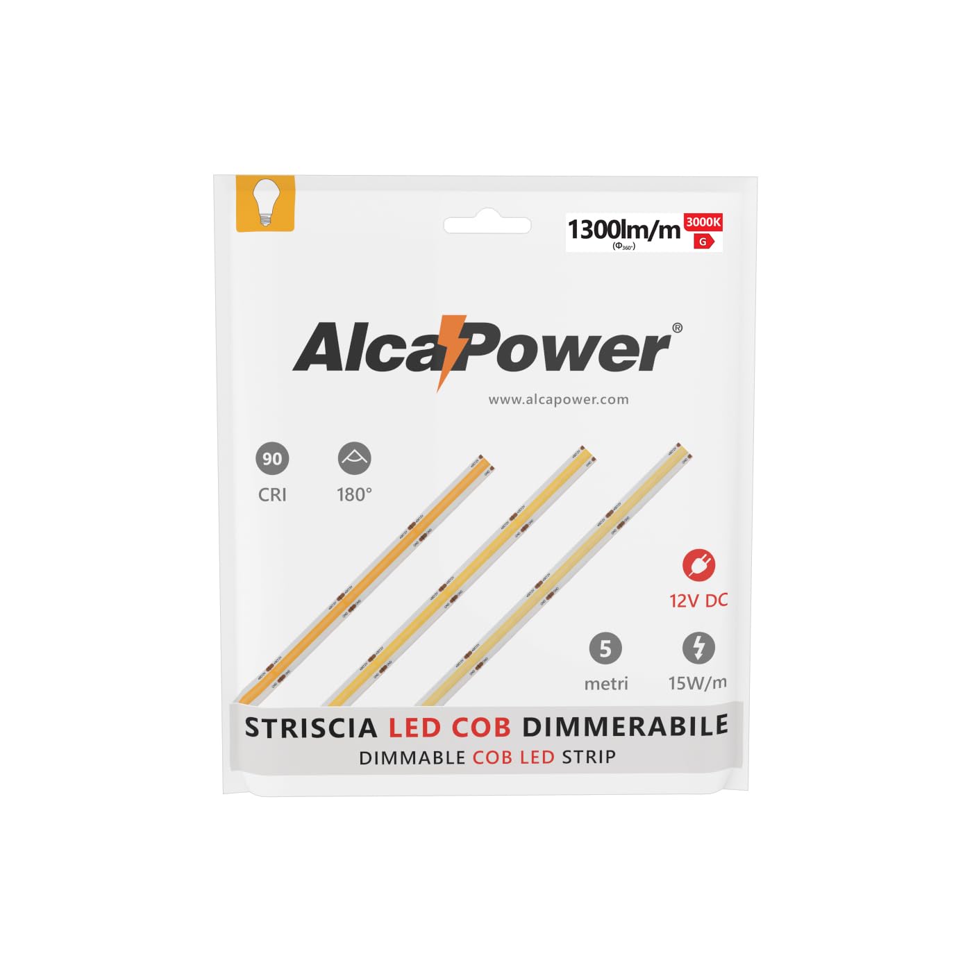 ALCAPOWER Taśma LED 5 m COB IP20 jednokolorowa 15 W/MT 12 V - 3000 K