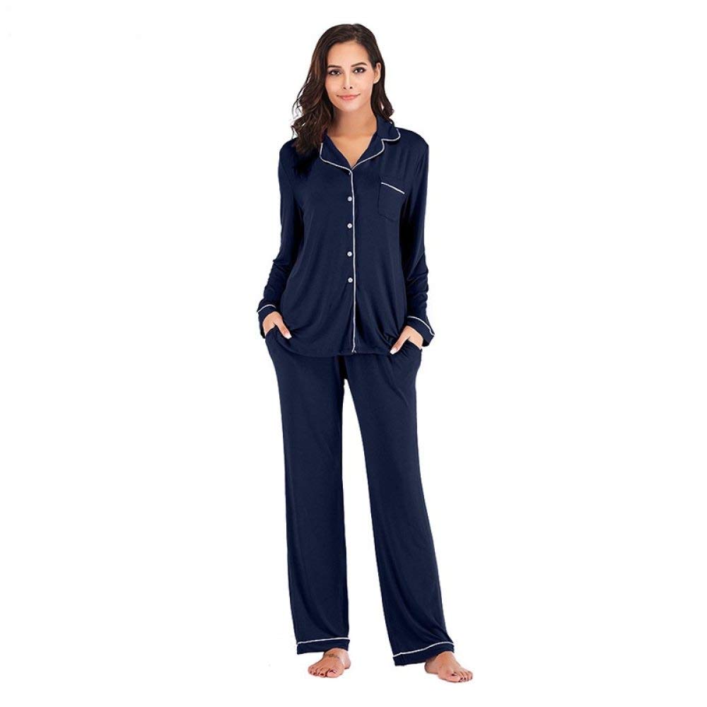 Conjunto De Pijamas De Mujer,Conjunto De Pijama Suave Clásico De Color Puro Modal De Algodón Con Botones Pjs Top & Bottoms Ladies Ropa De Dormir De Manga Larga Ropa De Dormir Para Todas Las Estacio
