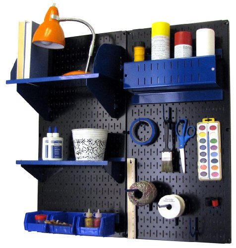 Wall Control Pegboard Hobby Craft Pegboard Organizer Storage Kit with Black Pegboard and Blue Accessories