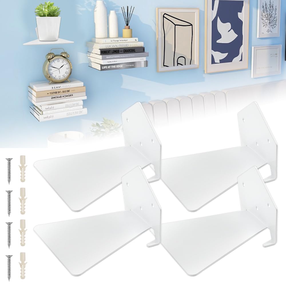 ADERTOS 4 PCS Estantes de Pared para Libros, Estante de Libro Flotante, Estanteria Libros Invisible Pared, Estanterías Flotantes Montado en Pared con Tornillos para Dormitorio Salón Cocina (13*13*8cm)