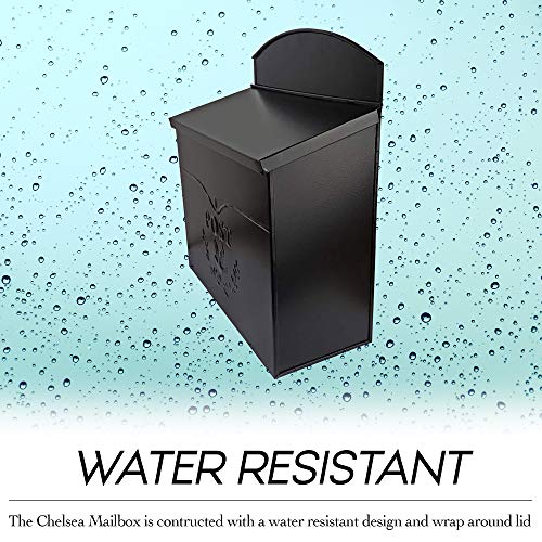 Nach Chelsea Post Classic Metal Mailbox, Vintage European Wall Mount Mailboxes For Outside, Powder Coated Maximum Rust Protection Galvanized Steel Mailbox, 11.5 X 5 X 13, Black, Mb-6946 #TOP3