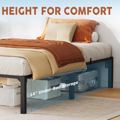 Image of GarveeLife 14 in Twin Heavy Duty Metal Bed Frame with Under-Bed Storage, Noise-Free Mattress Foundation, No Box Spring Needed, Easy Assembly, Strong Weight Capacity