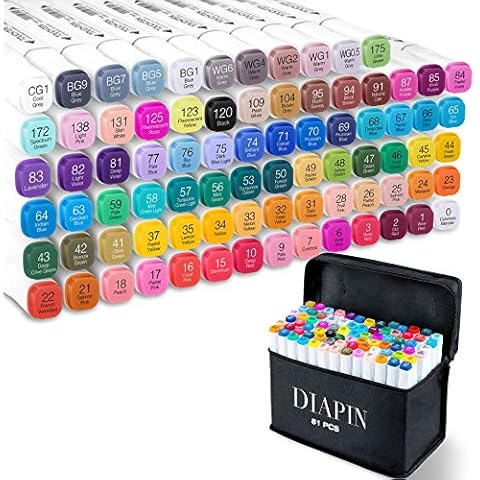 DIAPIN Alcohol Markers, 80+1 Colors Markers Set, Dual Tips Permanent Art Markers for Kids, Highlighter Pen Sketch Markers,for Adult Coloring, Marker Blender Cover
