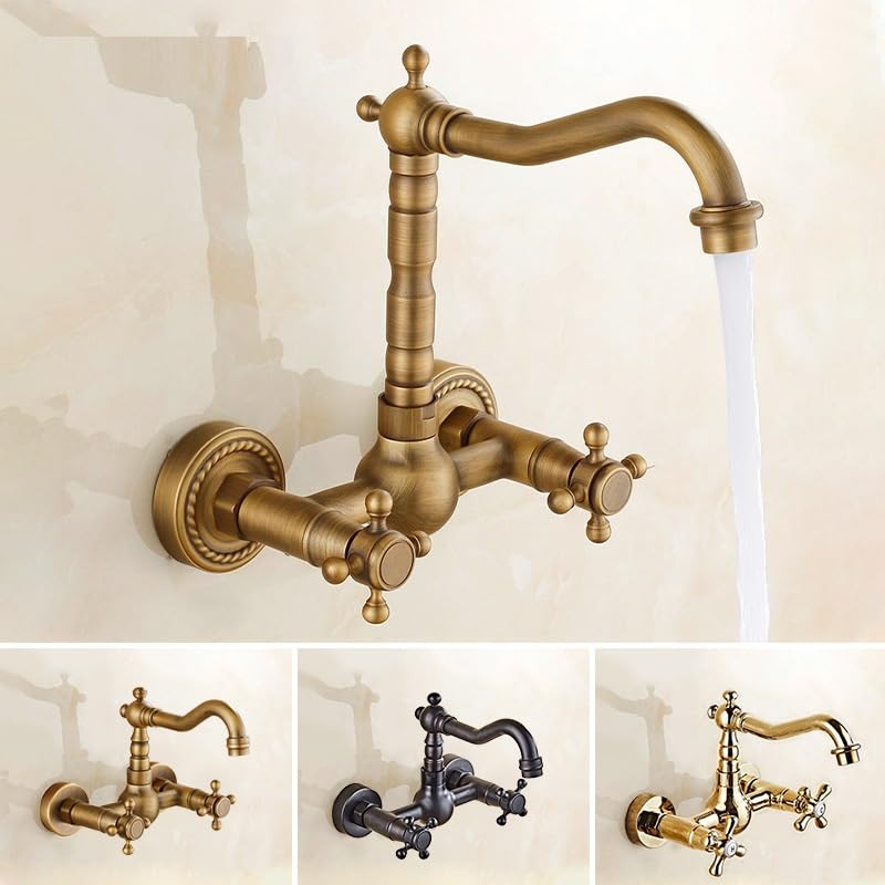 Robinet de lavabo mural anti-calcaire en cuivre double commande - 2