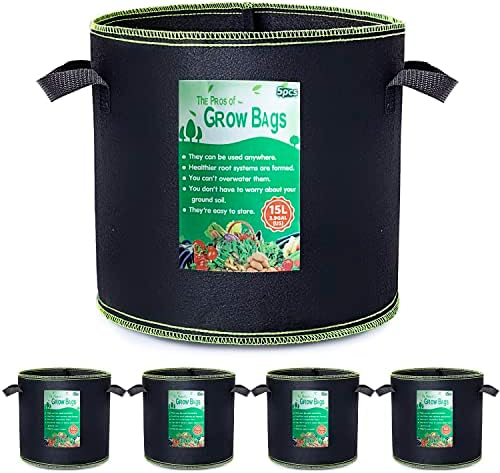 Growerz GrowPotz Round 5-Pack 7-Litre Plant Grow Bag, High Strength Nonwoven Felt Fabric Pots, Cloth Vegetable Planter Bag for Garden Plants, Fruits, Flower, Tomato, Potato. Suitable for Outdoor