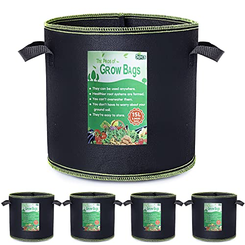Growerz 15L (DIA27 x H26cm) Fabric Grow Pot – Durable Non-Woven PET Plant Container for Air Pruning, Root Health & Drainage – Reusable Pot for Indoor/Outdoor Gardening