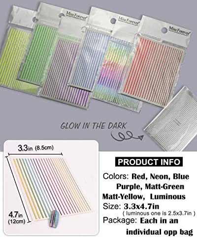 6+1 Sheets Holographic Nail Tapes Designer Sticker Metallic Lines, Iridescent Mixed Colors Striping Tape For Gold Nail Art Strips Glow In The Dark Decals #TOP1