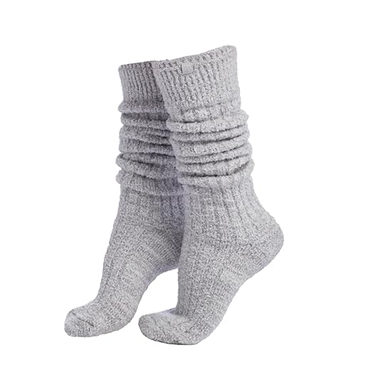 Softies Slouchy Marshmallow Socks, Warm Cozy & Fluffy Socks with Grips for Women, Heather Grey, One Size Fits All