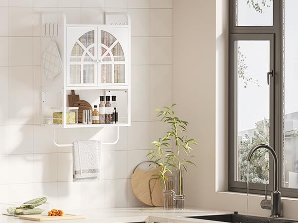 Armario de baño metálico con arco, colgante sobre inodoro para almacenamiento de medicamentos | Armario moderno de pared pequeño con 2 puertas, estante extraíble y barra para toallas, 9 x 16,8 x 28,7 pulgadas, blanco miniatura 7