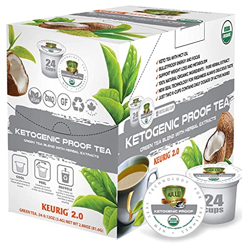 SOLLO KETOgenic Proof Organic Green Tea Pods with MCT Oil & Vitamins B1, B5, B6, B12, D3 + Matcha, KETO & Paleo Diet, 0g CARBS | Energy & Detox, Compatible with 2.0 K-Cup Keurig Brewers, 24 Ct