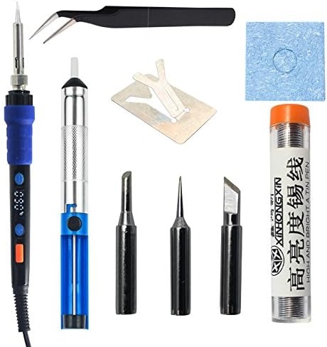Soldering iron Full Set 60W 220V Soldering Iron Kit - Adjustable Temperature, 3pcs Different Tips, Desoldering Pump, Stand, anti-static Tweezers and Additional Solder Tube for Variously Repaired Usage