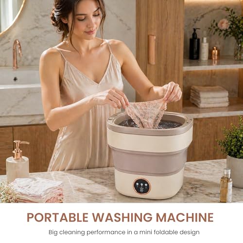 Image of Portable Washing Machine 20L Mini Foldable Washer with Spin Basket, 3 Modes for Travel & Small Spaces (Beige)