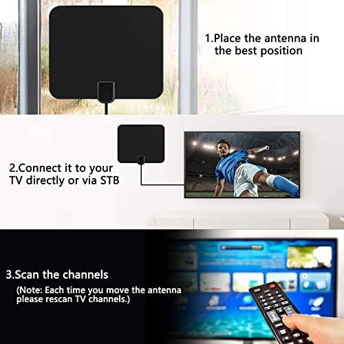 TV Aerial, Indoor TV Aerial 200+ Miles Long Range with Smart Amplifier Signal Booster, Digital TV Aerial Freeview 4K 1080P HD Support ALL Types Television - 17ft Coax Cable