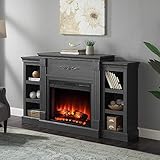 BELLEZE Modern Electric Fireplace Mantel TV Stand & Media Entertainment Center for TVs up to 68 Inches with Energy-Efficient Heater and Side Book Shelves - Lenore (Gray)