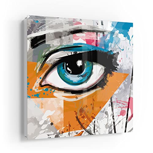 DEQORI Schlüsselkasten weiß | 30x30 cm | Motiv Auge Einer Frau | Glas & Metall Schlüssel-Box | Schlüsselschrank mit 50 Haken + 2 Magnete | Moderne Design Box magnetisch & beschreibbar