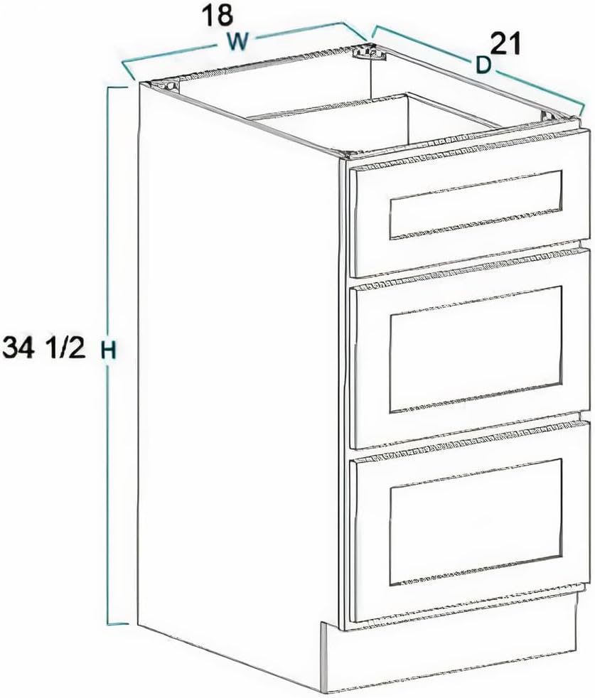 3 Drawers Bathroom Vanity Base, Bathroom Drawer Storage RTA Shaker Cabinet (White Shaker, 18 inch)
