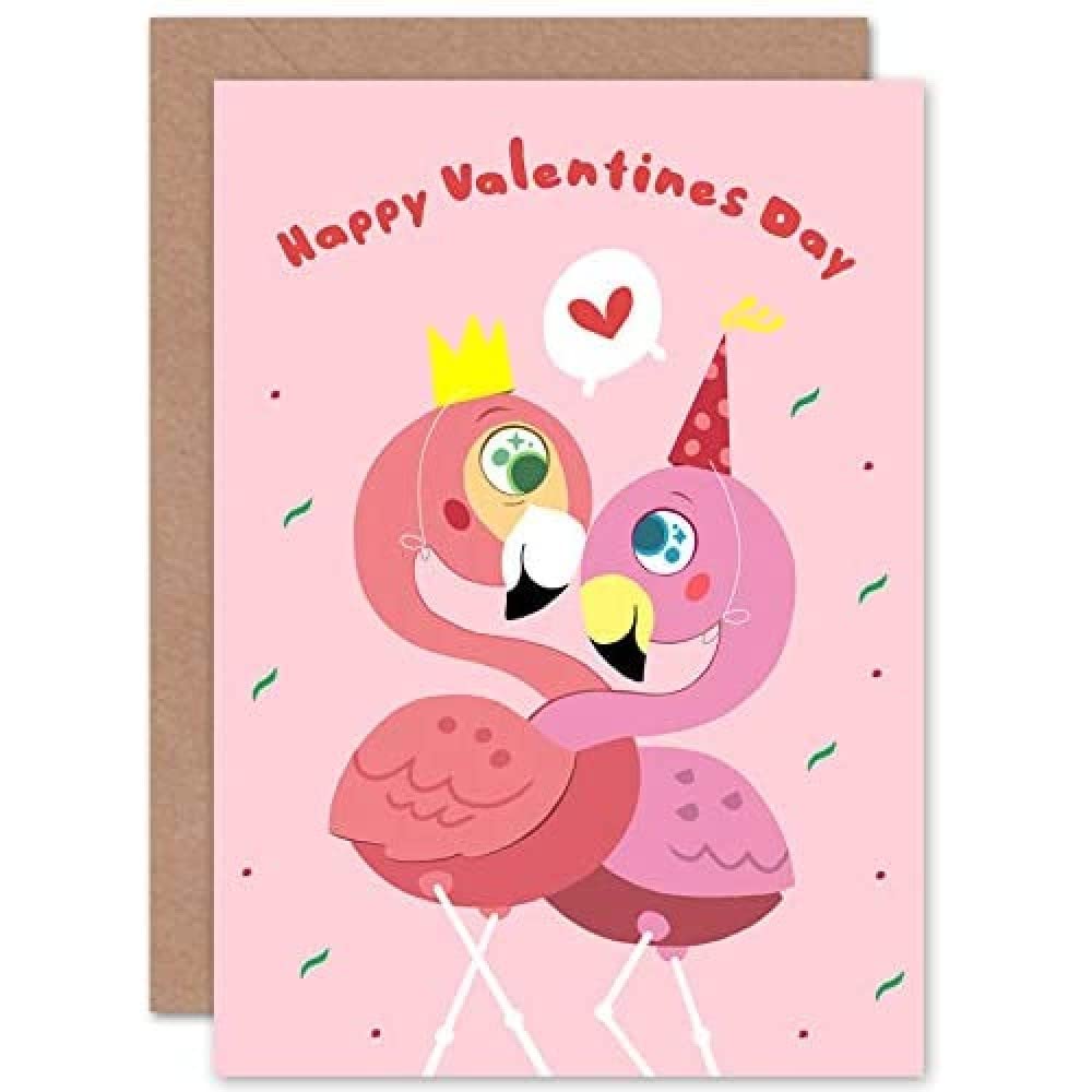 Wee Blue Coo Kawaii Flamingo Love Valentines Day Greeting Card With Envelope Blank Inside Premium Quality