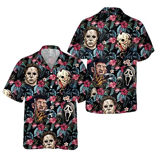 Vintage Version Funny Horror Hawaiian Shirt For Men, Holiday Summer Beach Casual Button Down Short Sleeve Hawaiian Shirt Horror 2 #TOP4