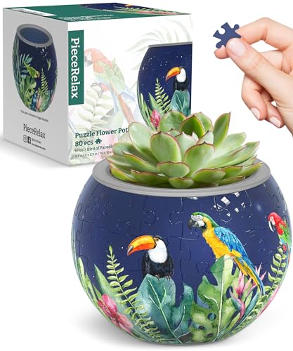 Image of PieceRelax 3D Puzzle Planter 80 Pieces - Flower Pot - Bird of Paradise, for Mom, Home Decor Flower Pots for Indoor Cactus, Succulents Pots [K1106]
