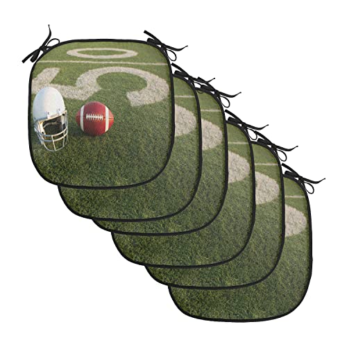 Lunarable Sports Chair Cushion Pads Set of 6, American Football on The Grass Field 50 Yard Line Pro Soprts College Sports, Anti-Slip Seat Padding for Kitchen & Patio, 16"x16", Green Red White