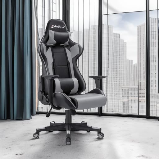 Homall Gaming Chair, Office Chair High Back Computer Chair Leather Desk Chair Racing Executive Ergonomic Adjustable Swivel Task Chair with Headrest and Lumbar Support (Grey)